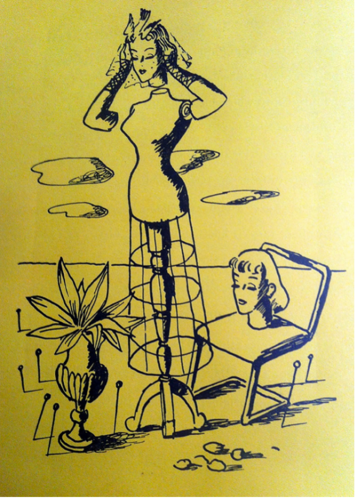 Illustration of a fashion mannequin changing her head