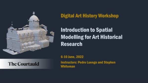 A slide showing a 3D model of a building along with information about the date and time of a past workshop