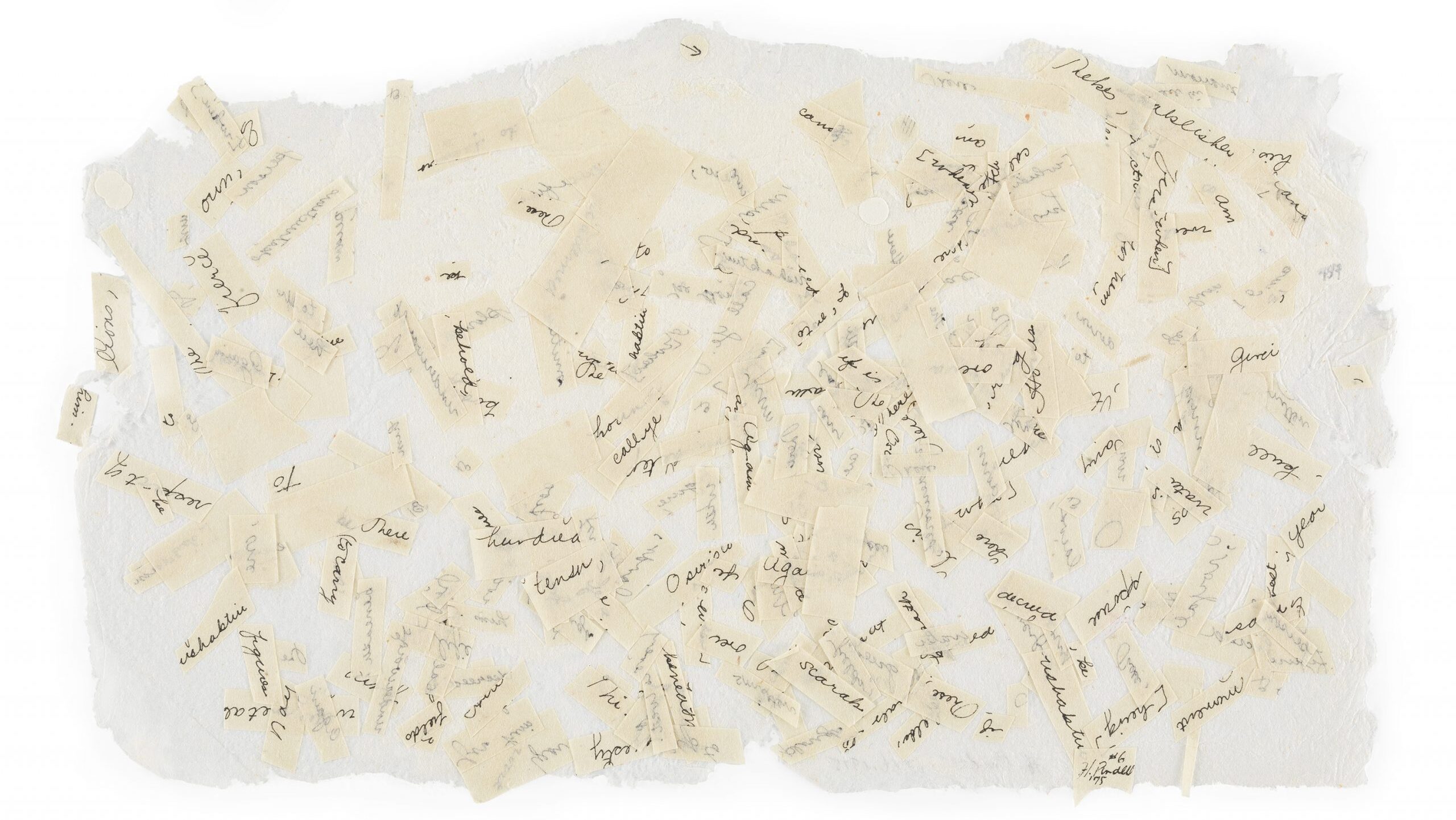 Photograph of lots of small pieces of paper with writing on them in a pile