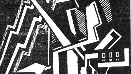 A black and white composition called Atlantic City by artist Helen Saunders