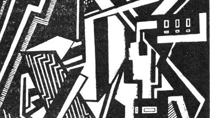 A black and white composition called Atlantic City by artist Helen Saunders