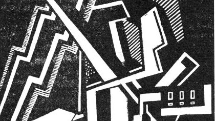 A black and white composition called Atlantic City by artist Helen Saunders