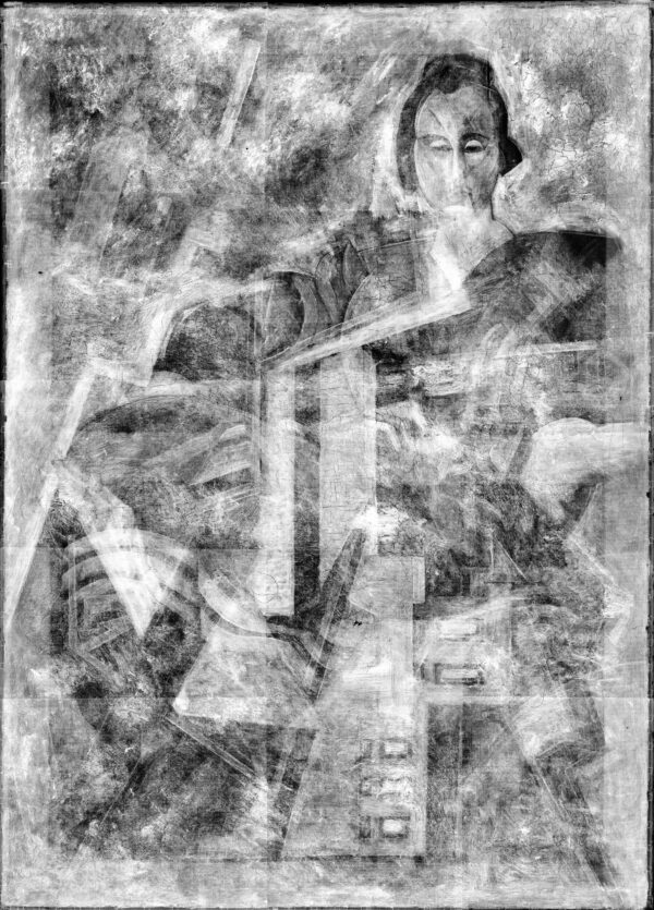 An x-ray of the painting Praxitella, c.1921, by Wyndham Lewis (1882 - 1957) © The Courtauld