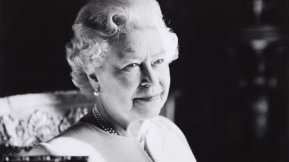 Black and white photograph of Queen Elizabeth II