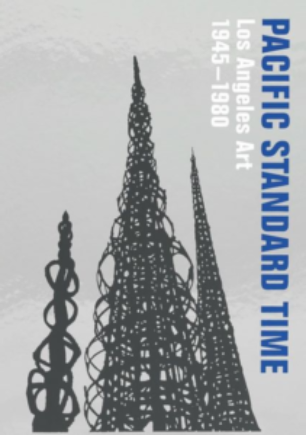 black and white image of the Watts Tower in Los Angeles with the title