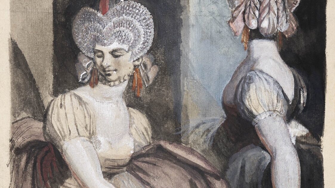 Henry Fuseli, Two courtesans in a theatre box, with fantastic hairstyles