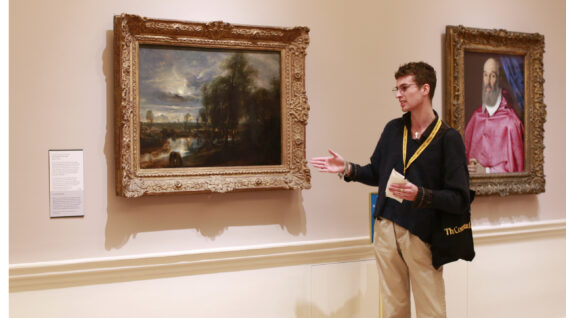 A student at The Courtauld delivering a Lunchtime Talk in the Gallery