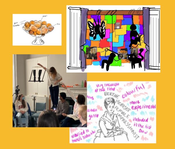 Four different images showing different personal interpretations of Manet's, A Bar at the Folies-Bergère