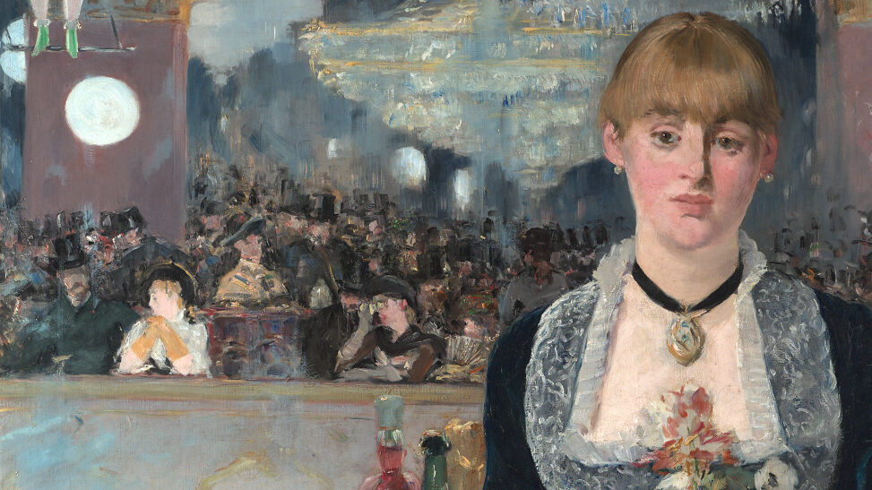 painting of a woman bartender looking straight ahead