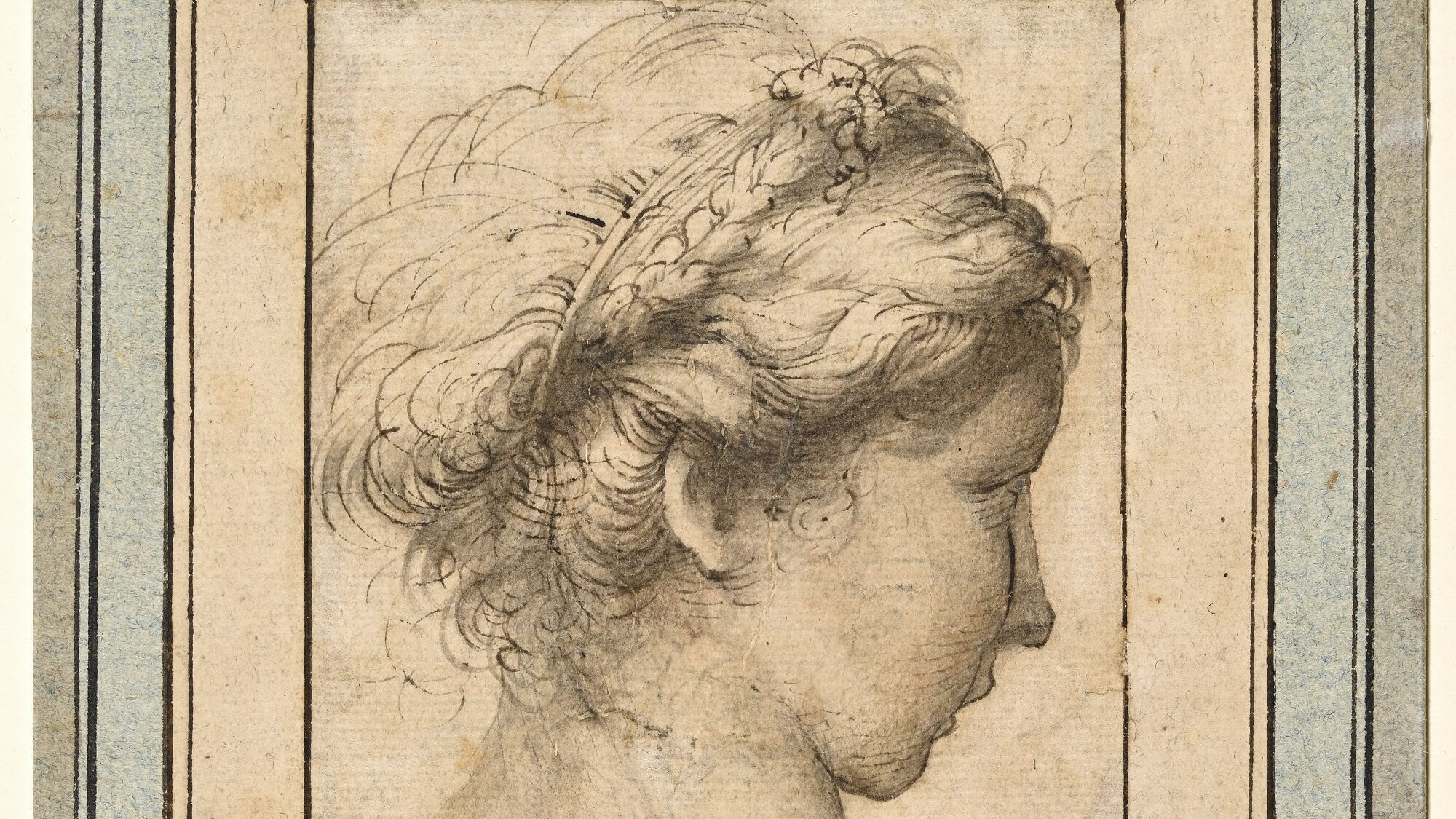 Drawing of the head of a girl in profile.