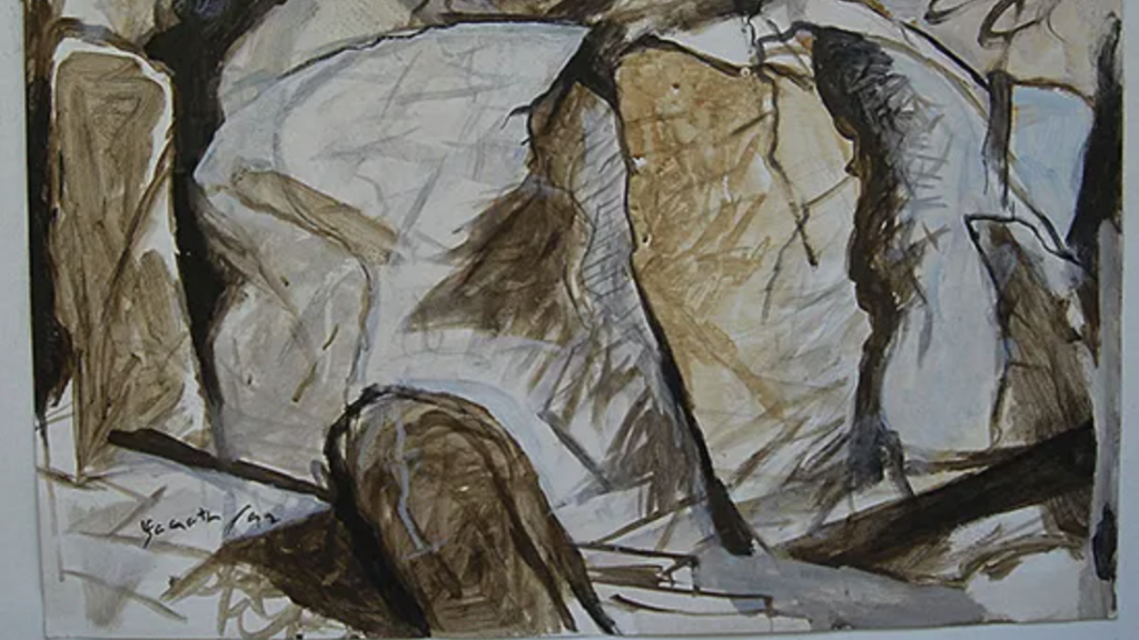 Abstract image with shapes in grey, brown, white and black