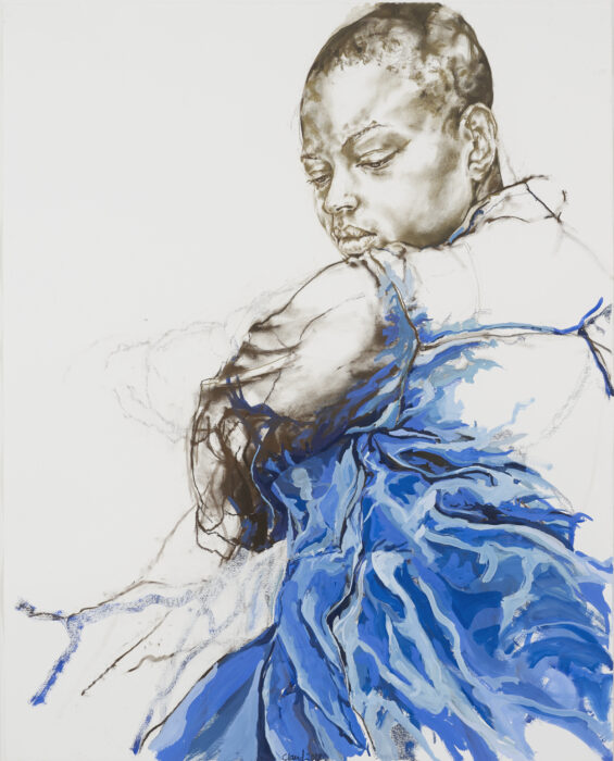 drawing of a black woman wearing a blue dress