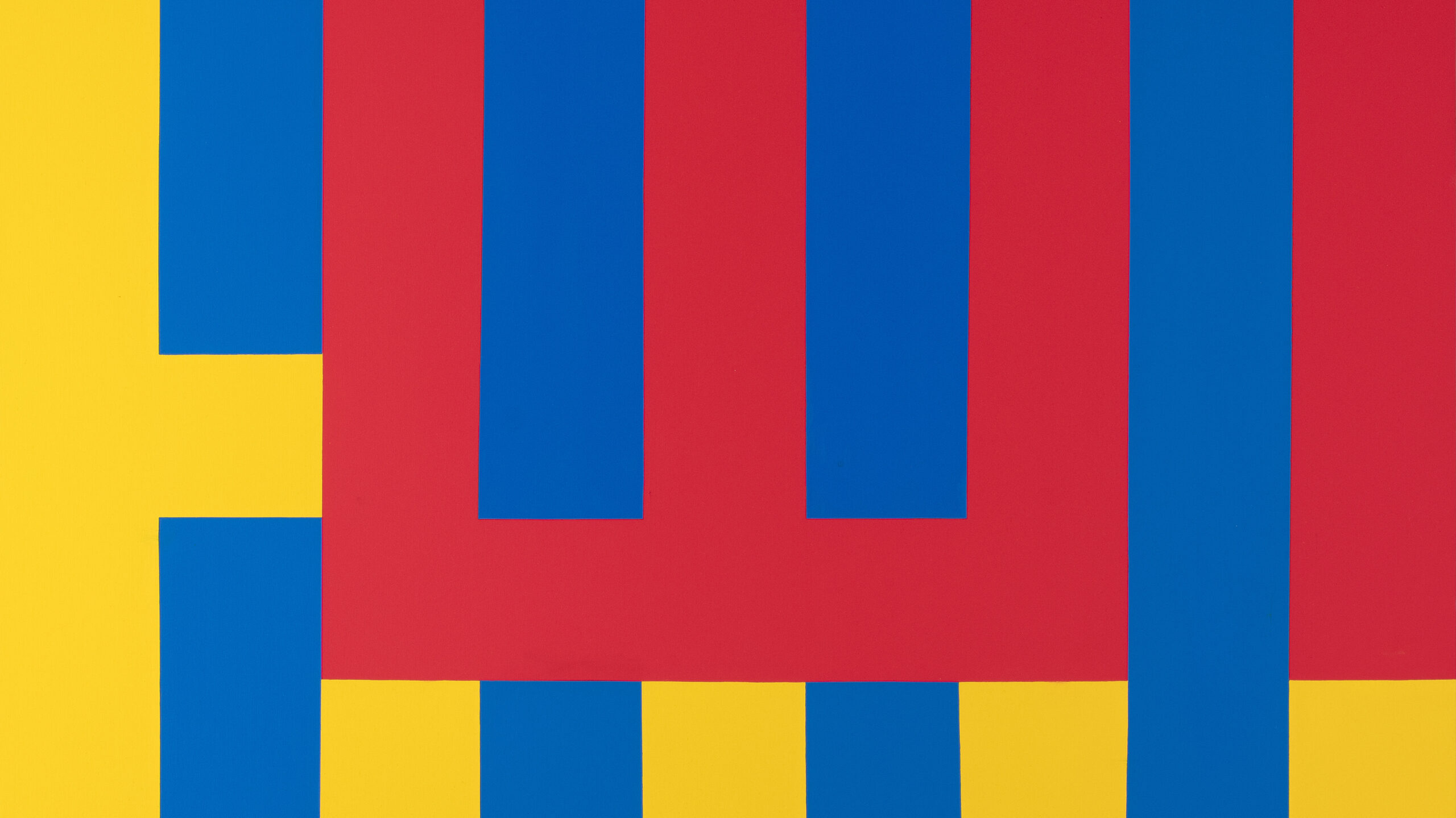 Abstract blue, red and yellow rectangular shapes intersecting