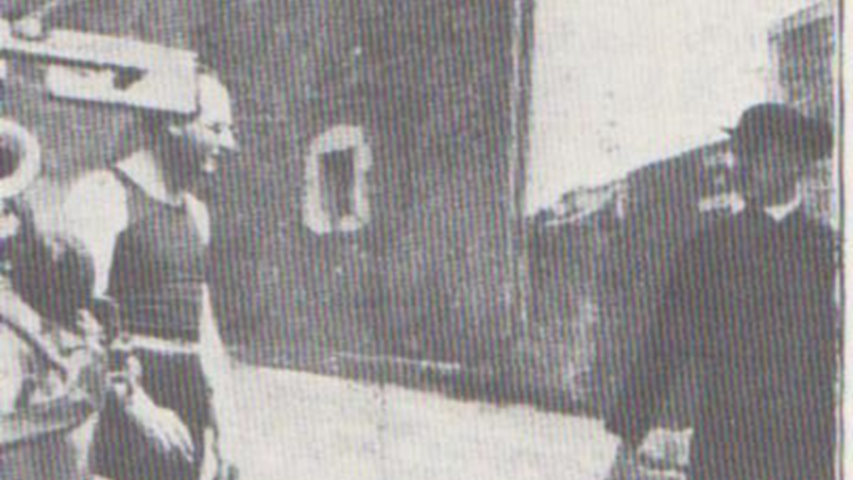 Marcel Duhamel, 'Our Colleague Benjamin Péret Insulting a Priest' (photograph 1926)