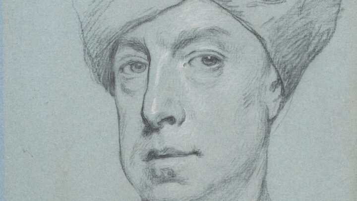 A self portrait of Jonathan Richardson the elder on a blue background