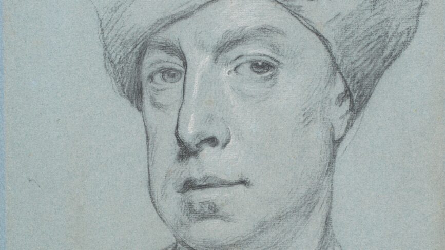 A self portrait of Jonathan Richardson the elder on a blue background