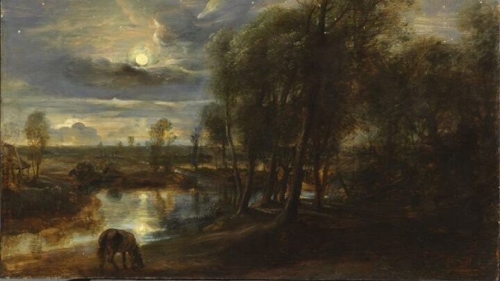painting of a landscape with moonlight