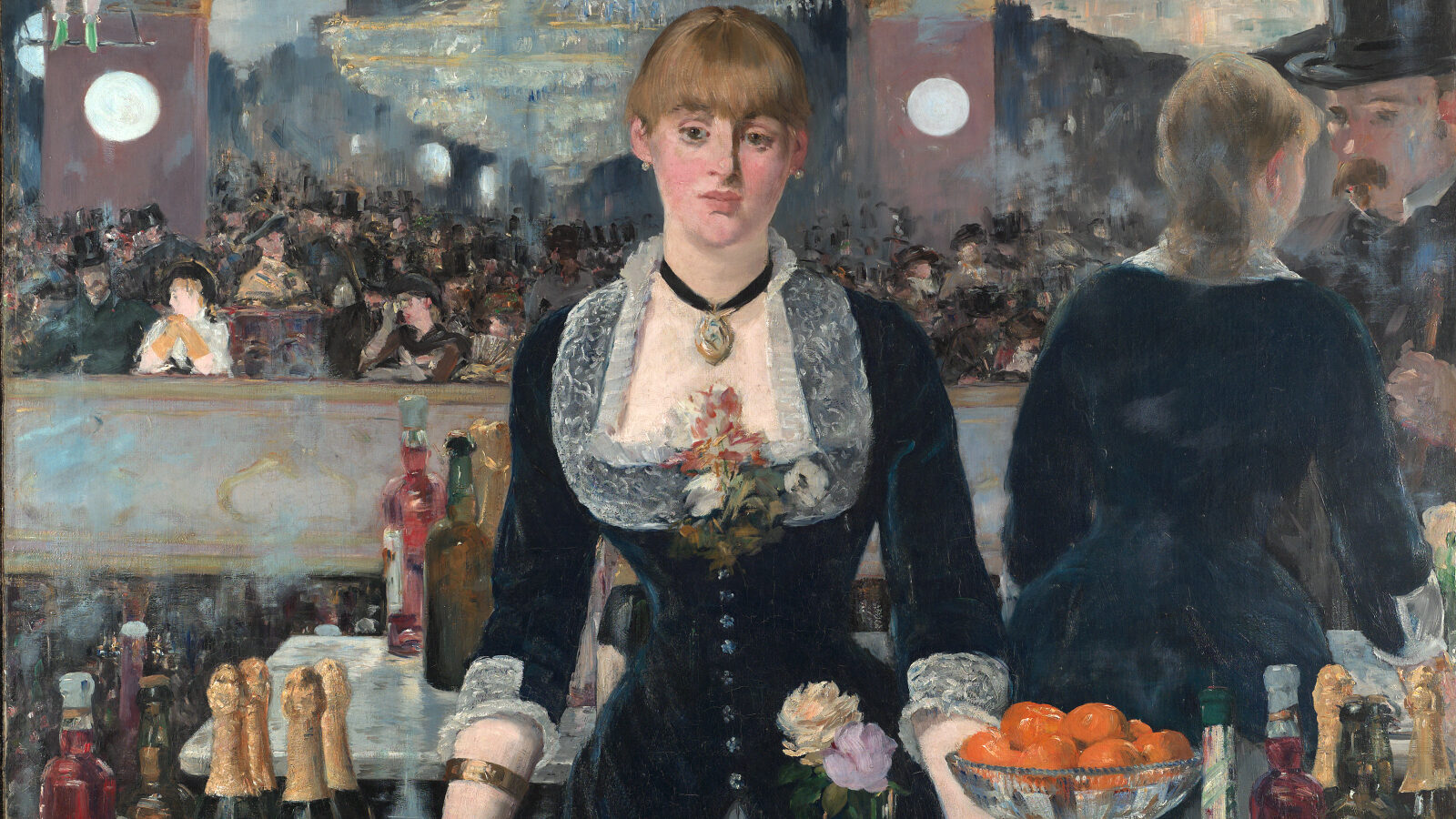 painting of a woman bartender looking straight ahead