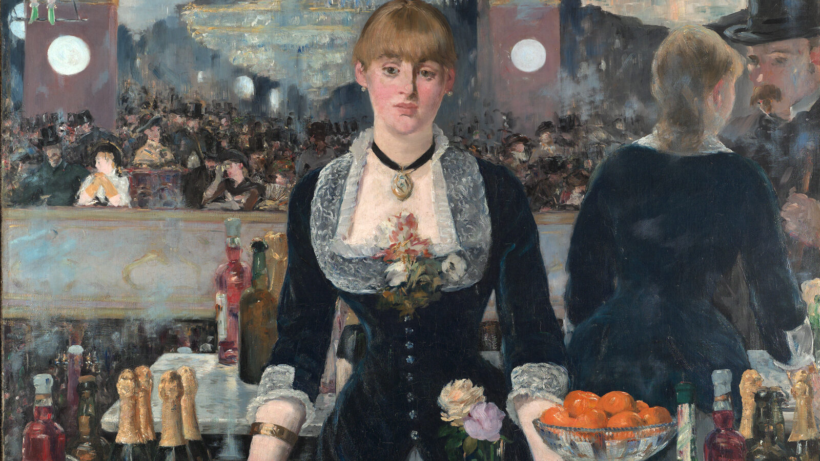 painting of a woman bartender looking straight ahead