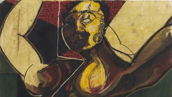 A portrait of a woman on a green background