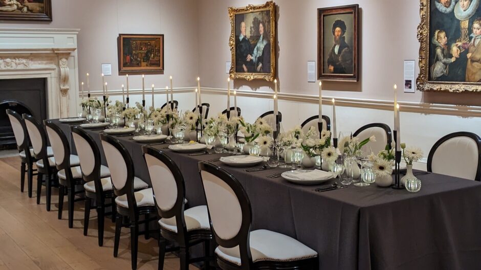 a set table with candels in the Courtauld's Fine Rooms