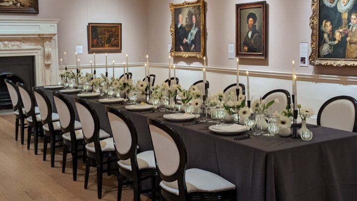 a set table with candels in the Courtauld's Fine Rooms