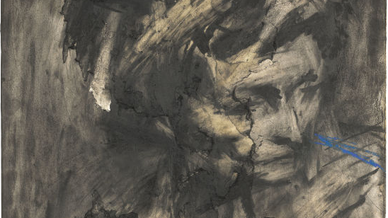 A black and white charcoal portrait of a woman