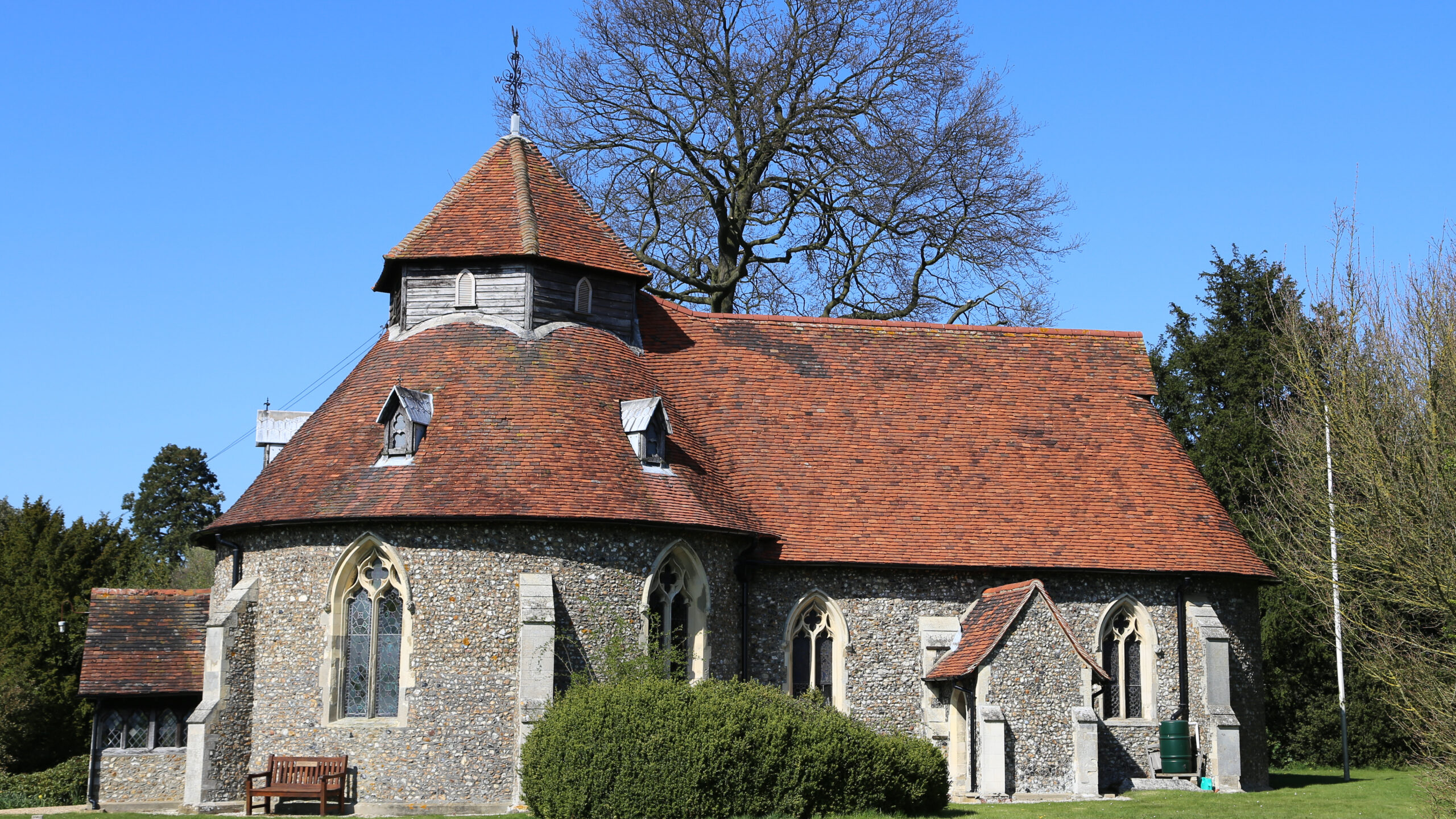 exterior church view, View from the south, St. John the Baptist, Little Maplestead (Essex)