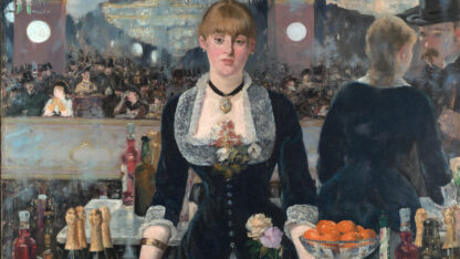 painting of a woman bartender looking straight ahead