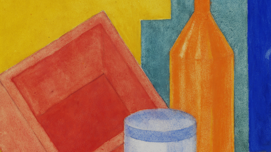 Oleksandr Bohomazov, Experimental Still Life, 1927-28, watercolour on paper, 34 x 24 cm. Private collection, Image courtesy of James Butterwick Gallery, London.