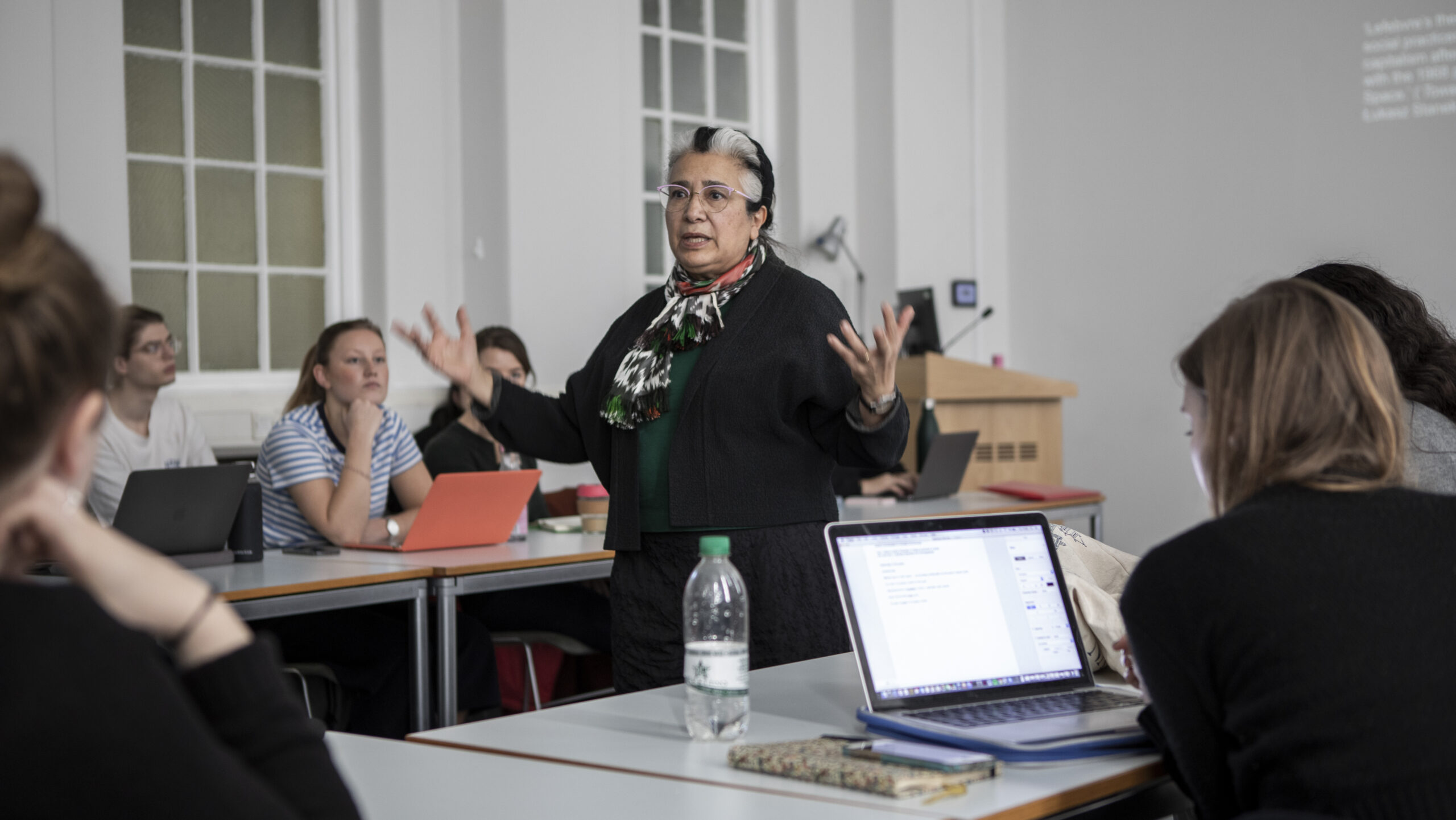 Professor Sussan Babaie talking to her students in class