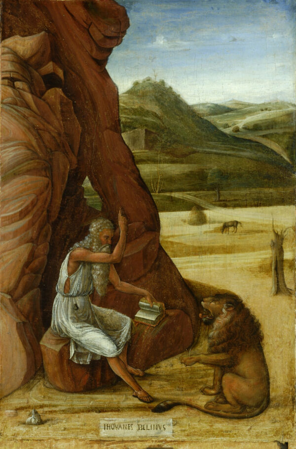 Giovanni Bellini (around 1430 – 1516), St Jerome in the Wilderness, Around 1445–60, Egg tempera on wood, 44 x 29.9 cm. The Henry Barber Trust, The Barber Institute of Fine Arts, University of Birmingham