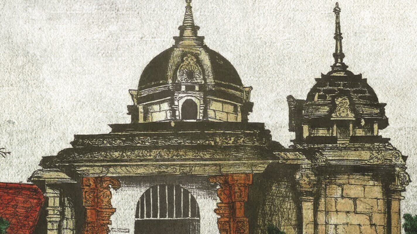 drawing of temple on book cover