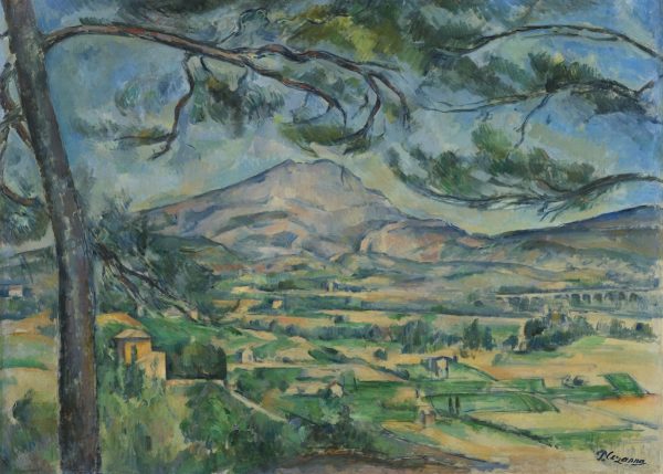 Cezanne painting of mountain with pine tree in the foreground