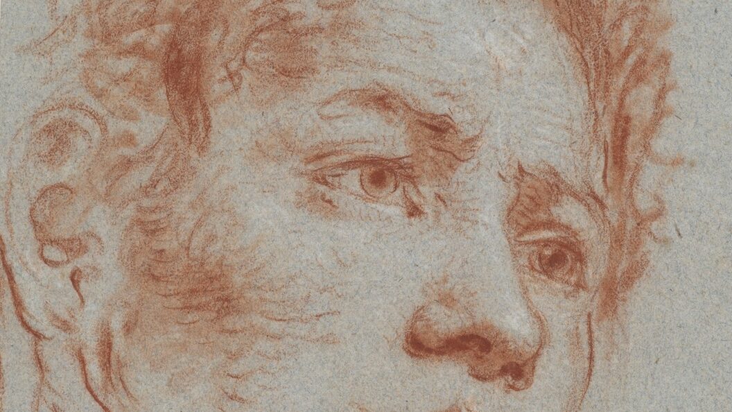 ortrait drawing of a young man in profile, created with red and white chalk on blue paper by Giovanni Battista Tiepolo.