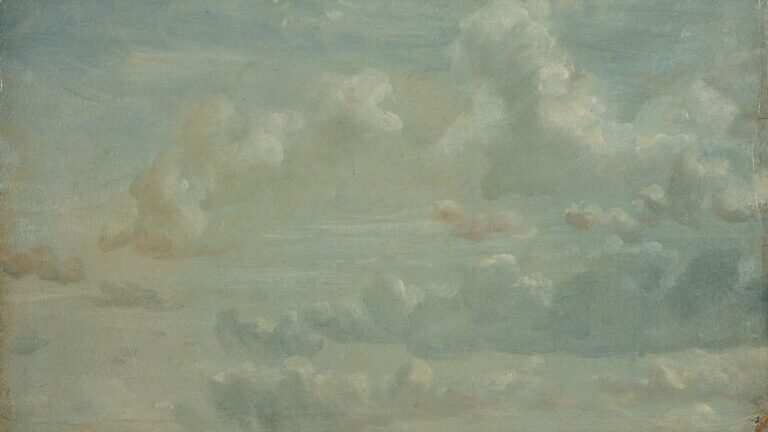 painted cloudscape, light blues and greys. John Constable, Cloud Study, 1822, The Courtauld, London (Samuel Courtauld Trust)