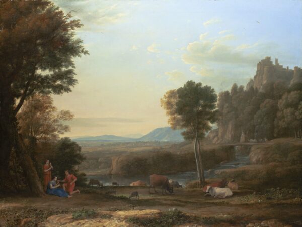 Claude Lorrain (around 1604–1682), A Pastoral Landscape, 1645, oil paint on canvas, 101.5 x 134 cm. The Henry Barber Trust, the Barber Institute of Fine Arts, University of Birmingham.