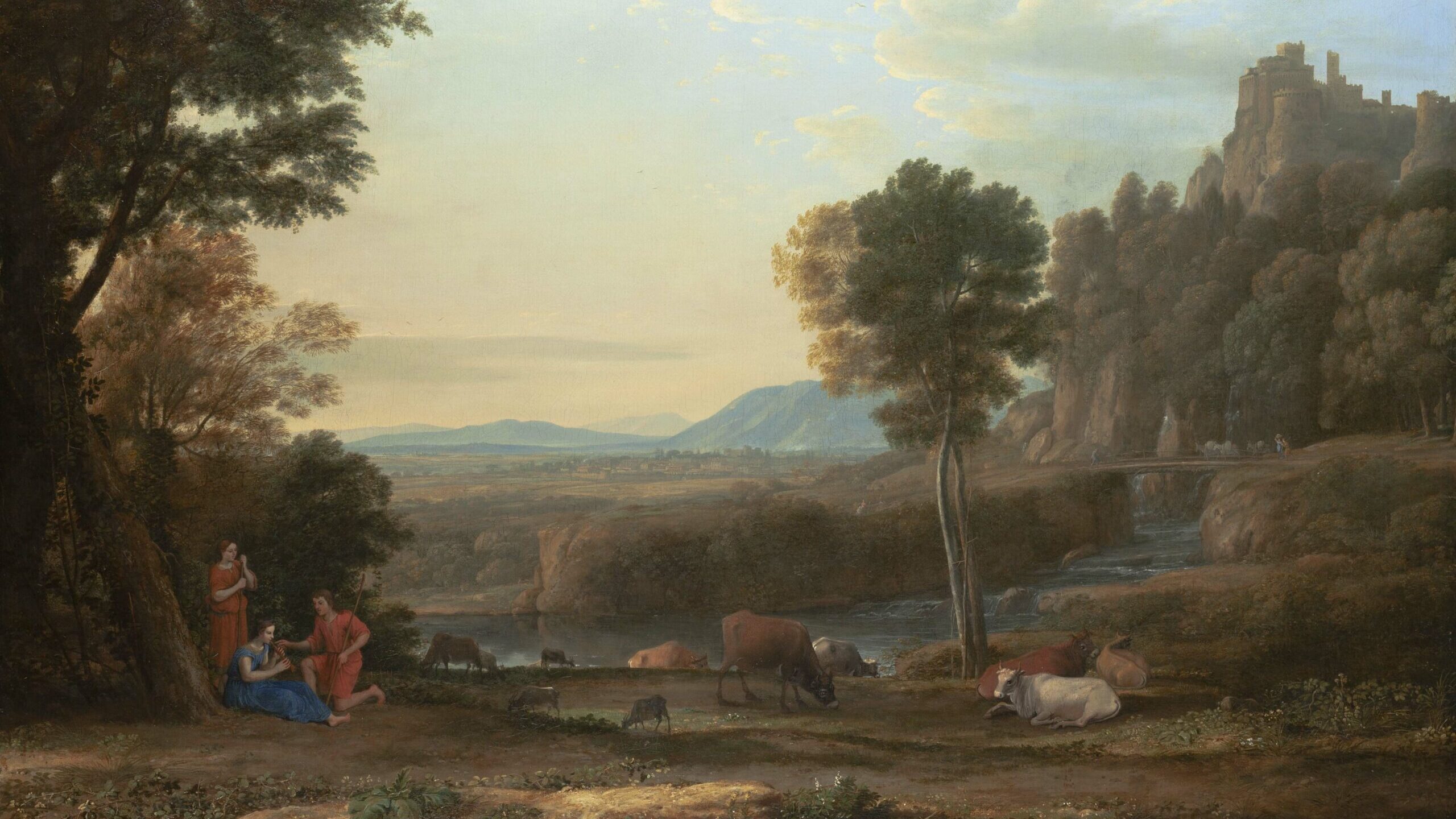 Claude Lorrain (around 1604–1682), A Pastoral Landscape, 1645, oil paint on canvas, 101.5 x 134 cm. The Henry Barber Trust, the Barber Institute of Fine Arts, University of Birmingham.