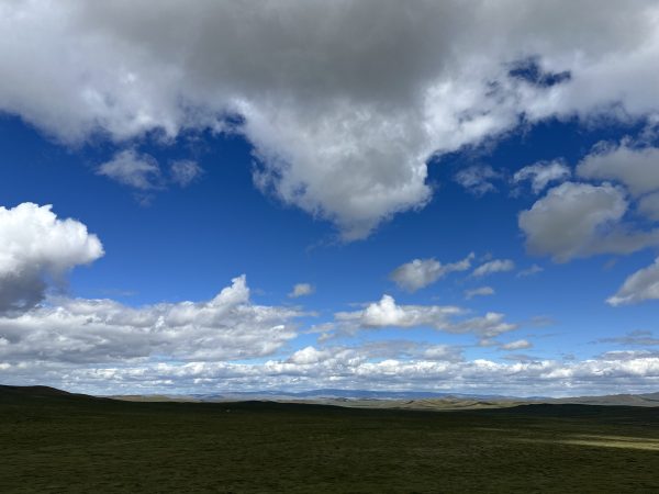 cloud forms over an expanse of green in Mongolia.