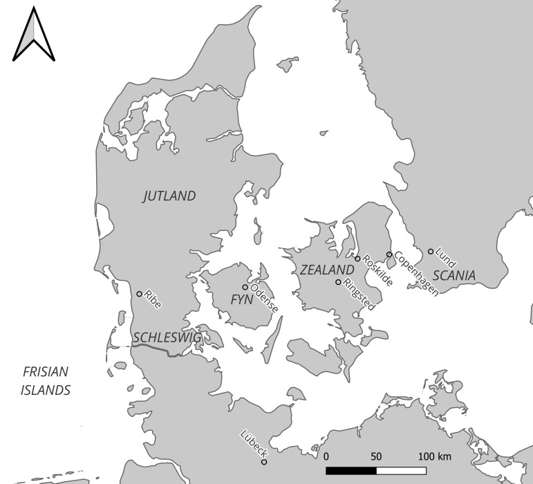 Map of Denmark showing places named in the text of this essay. Map © Frederick John Sekules Heslop.