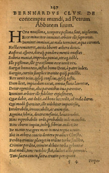 Bernard of Morlais, page from De Contemptu Mundi, in Matthias Flacius, Varia doctorum piorumque virorum, De corrupto Ecclesiae statu, Poemata