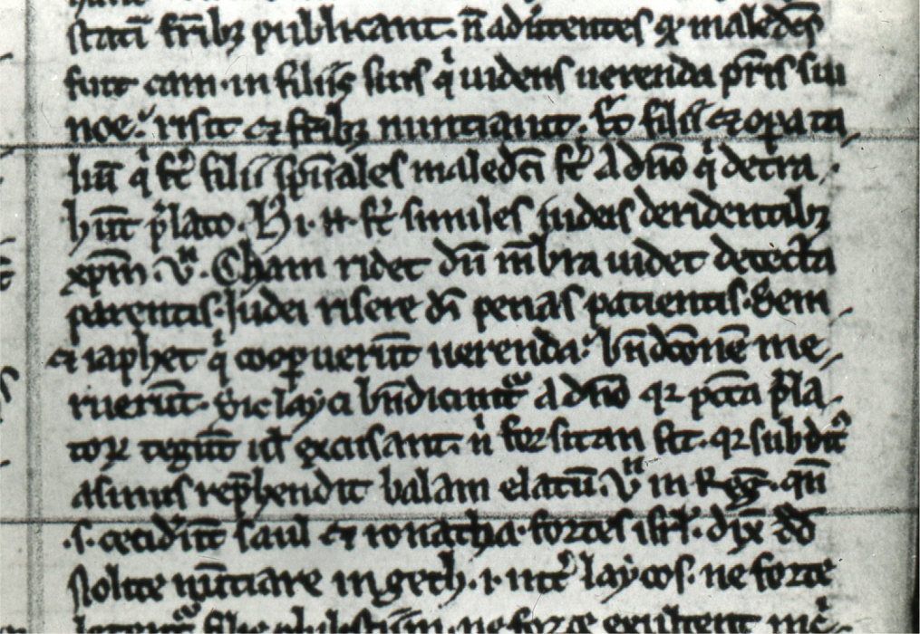 Odo of Cheriton, detail from Sermon 12 of the passage containing the Cham ridet couplet in Sermones Dominicales, probably copied in Spain, 13th century.