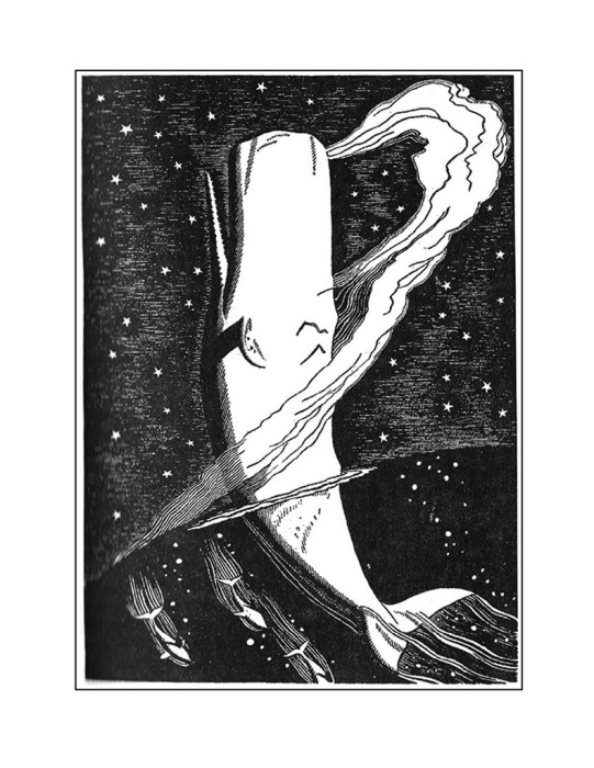 black and white print of a whale