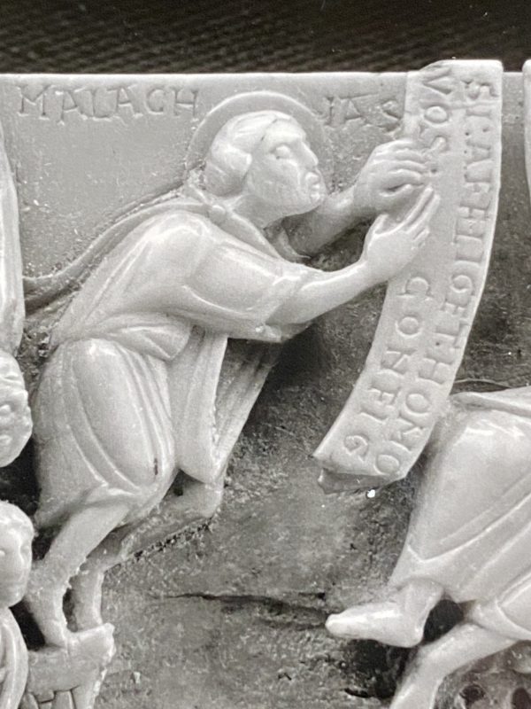 Detail of Malachias, Cloisters Cross, dated here ca. 1150–60, walrus ivory.