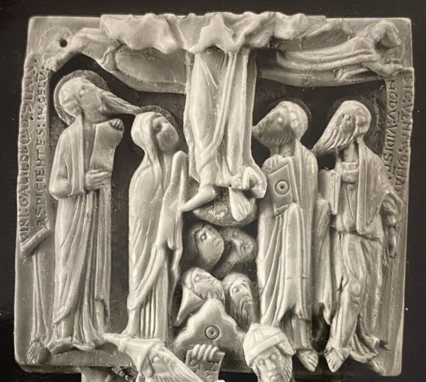 Detail of the Ascension, Cloisters Cross, dated here ca. 1150–60, walrus ivory.