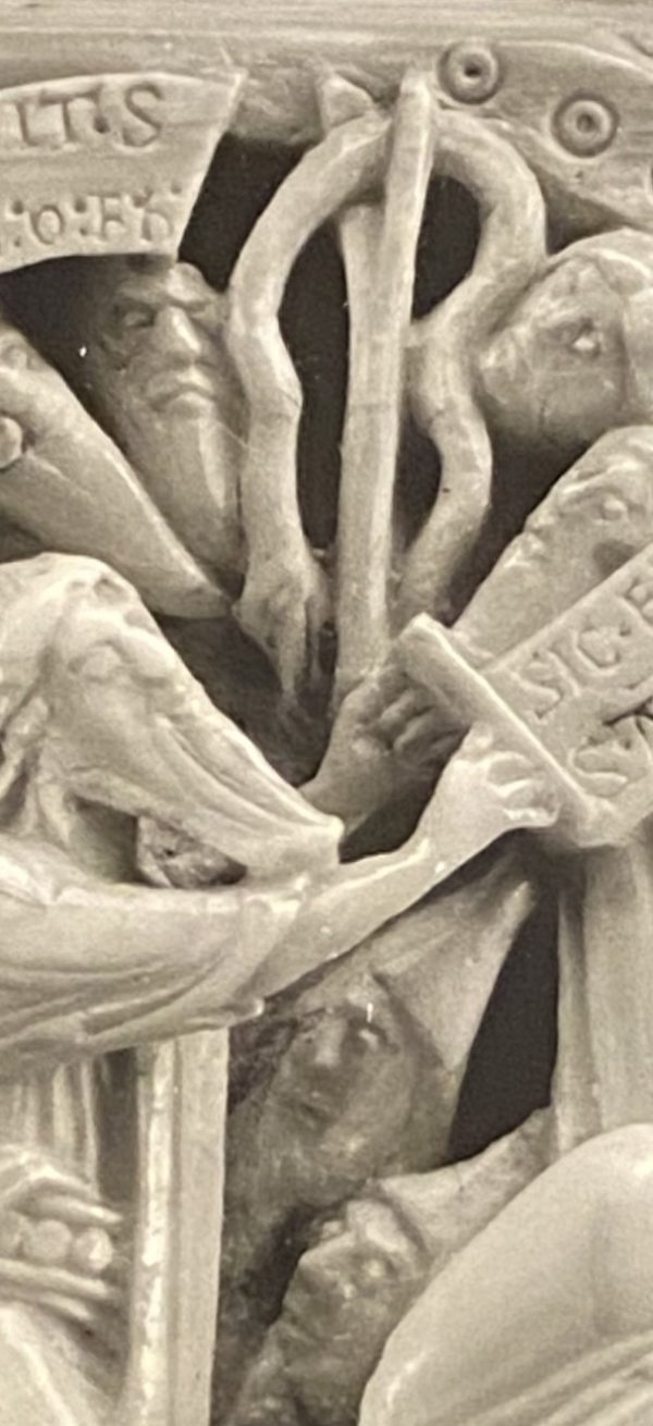 Detail of the Brazen Serpent, Cloisters Cross, dated here ca. 1150–60, walrus ivory.