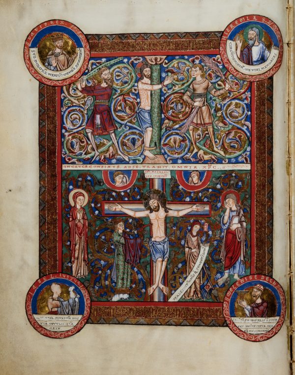 Page from the Gospel Book of Henry the Lion and Matilda of England, ca. 1188: the Flagellation and Crucifixion of Christ.