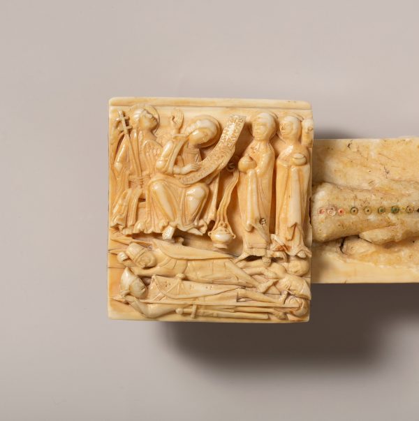 Easter plaque, front left finial, Cloisters Cross, dated here ca. 1188, walrus ivory.