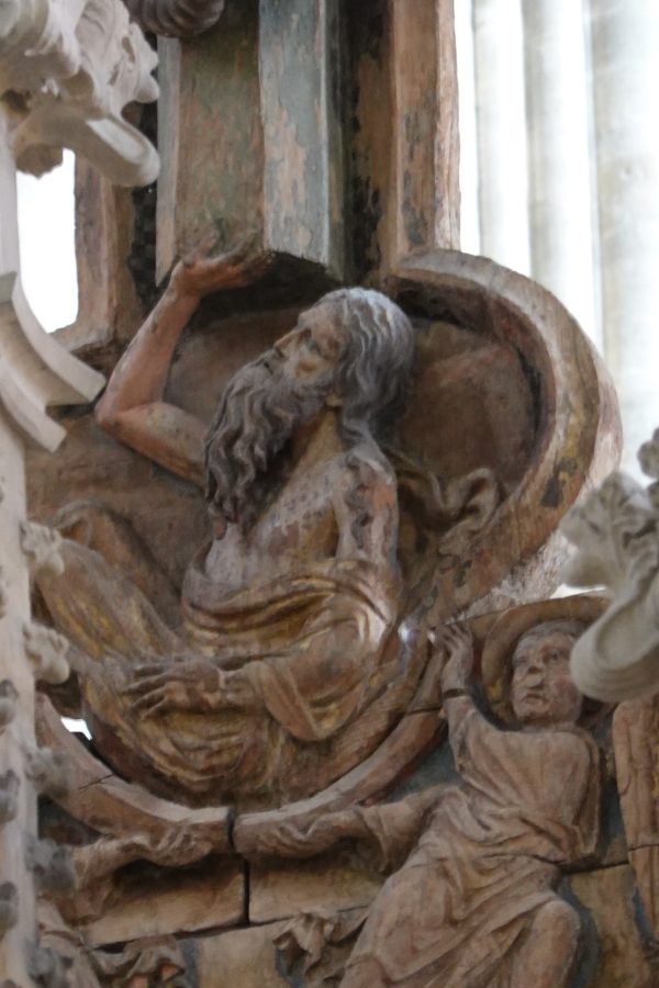 Figure 6.23a–c Triumphal Cross Group: c) Adam, Halberstadt Cathedral, 13th century, linden, oak, and spruce wood with paint and gilding. Artworks in the public domain, photographs by the author and Richard Plant