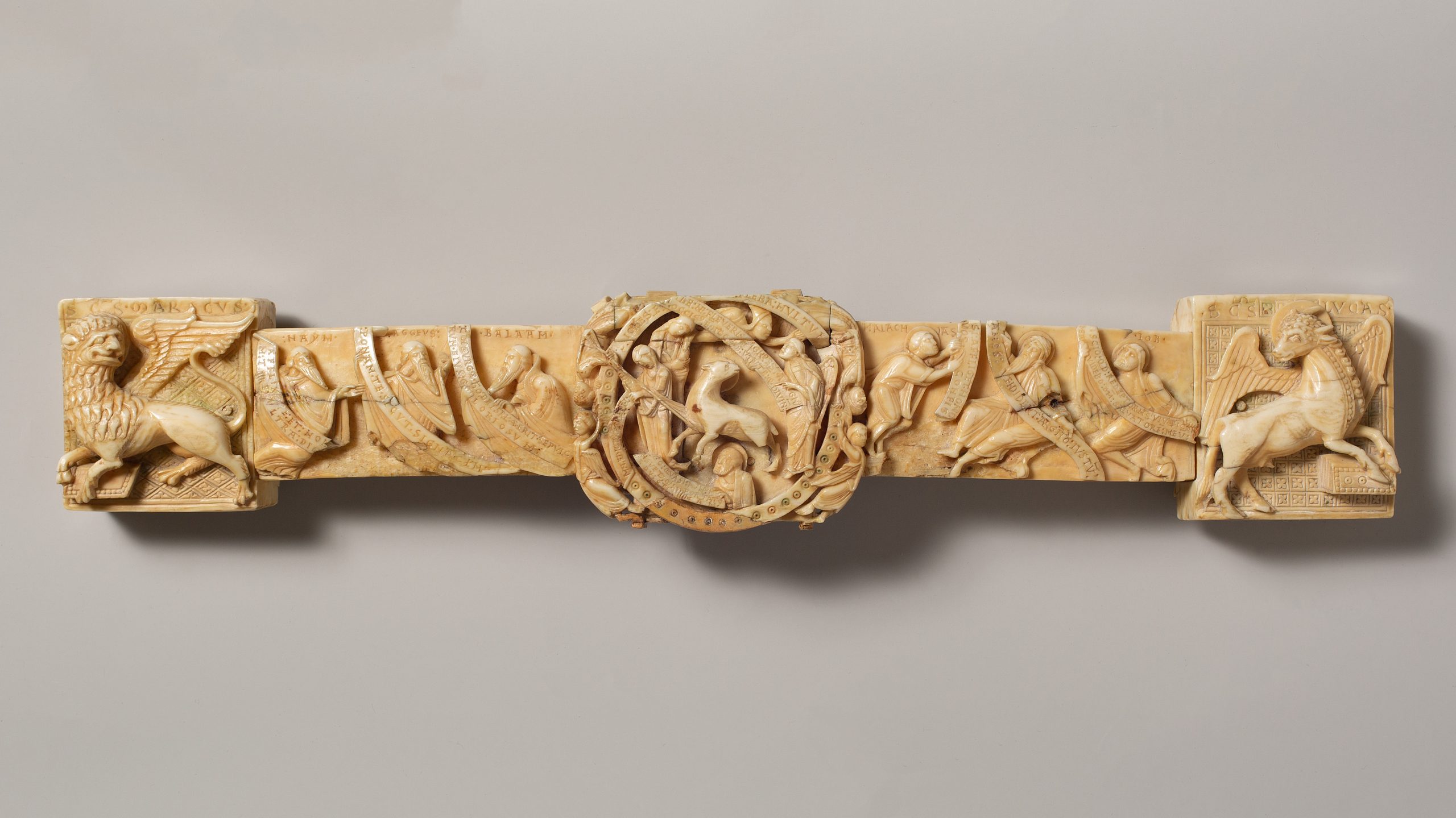Nahum, Aggeus (Haggai) and Balaam, back left crossbar, Cloisters Cross, dated here ca. 1188, walrus ivory. The Cloisters Collection, The Metropolitan Museum of Art, New York, Acc. No. 63.12. Open access